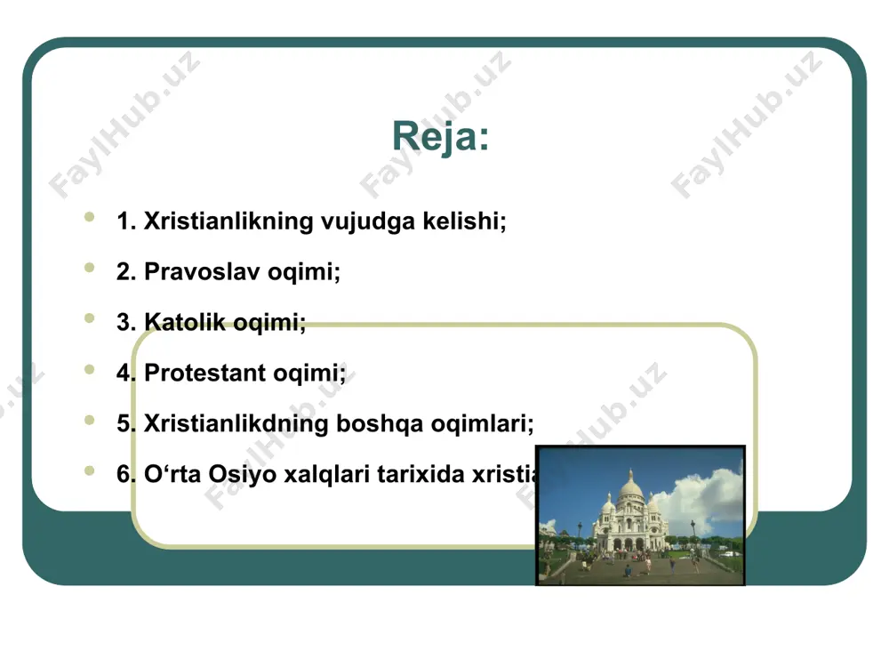 do marhamatidir. protestant cherkovining kalvinistik yo‘nalishdagi davomchilari (kalvinistlar yoki reformatorlar) shotlandiya, gollandiya, shimoliy germaniya, fransiya, angliyada keng obro‘ga va ta’sirga ega edilar. kalvinizm. diniy islohotning boshqa bir yirik arbobi jan kalvin (1509-1564) edi. uning 1536 yilda nashr etilgan «xristian dinidagi ko‘rsatmalar» degan bosh asari, protestantizm ta’limot sifatida shakllanganidan keyin yangi bir diniy yo‘nalish - kalvinizmning asosi bo‘lib qoldi. katolik oqimi. xristianlikning yirik yo‘nalishlaridan biri katoliklardir. u evropa, osiyo, afrika va lotin amerikasi mamlakatlarida tarqalgan bo‘lib, muxlislari taxminan 800 mln. kishini tashkil etadi. katolisizm umumiy, dunyoviy degan ma’nolarni ifodalaydi. uning manbai - uncha katta bo‘lmagan rim xristian jamoasi bo‘lib, rivoyatilarga ko‘ra uning birinchi episkopi apostol petr bo‘lgan. protestantizm protestanizm tarixi martin lyuterdan (1483-1546) boshlanadi. u birinchi bo‘lib katolik cherkovi bilan aloqani uzdi va protestant cherkovining asosiy qoidalarini ishlab chiqdi va uni himoya qildi. bu nizomga ko‘ra, insonning xudo bilan bevosita muloqoti mumkin. lyuterning diniy va dunyoviy hokimiyatga qarshi chiqishlari, katolik dindorlarning …