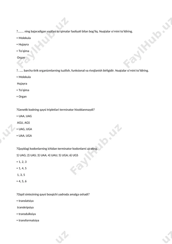 e.gekkel = ontogenez tushunchasi 1666-yilda e.gekkel ontogenez tushunchasi 1866-yilda e.gekkel ?ontogenez jinsiy ko’payadigan organizmlarda qancha vaq davom etadi? = tuxum hujayrani rivojlanishidan tug’ilish davrigacha davom etadi tuxum xujayrani rivojlanishidan umrini oxirigacha davom etadi = tug’ilgandan umrini oxirigacha davom etadi = ona organizmdan ajralishidan boshlanadi va umrining oxiriga qadar davom etadi ?ontogenez jinssiz ko’payadigan organizmlarda qancha vaq davom etadi? = tuxum hujayrani rivojlanishidan tug’ilish davrigacha davom etadi = tuxum xujayrani rivojlanishidan umrini oxirigacha davom etadi = tug’ilgandan umrini oxirigacha davom etadi ona organizmdan ajralishidan boshlanadi va umrining oxiriga qadar davom etadi ?ontogenez qaysi davr zigota hosil bo‘lishidan boshlanib tug‘ulgungacha yoki tuxum qobig‘idan chiqqunga qadar davom etadi? embrional = postembrional = lichinkali = maydalanish ?ko‘p hujayrali organizmlarning bir hujayrali bosqich bo‘lib, bunda mitozga tayyorgarlik kuzatiladigan jarayon bu…? = maydalanish = gastrulatsiya = orgonogenez zigota ? zigota hosil bo’lgandan keyin bir necha soat o’tgandan keyin embrionalniqaysi davri boshlanadi? maydalanish = gastrulatsiya = orgonogenez …