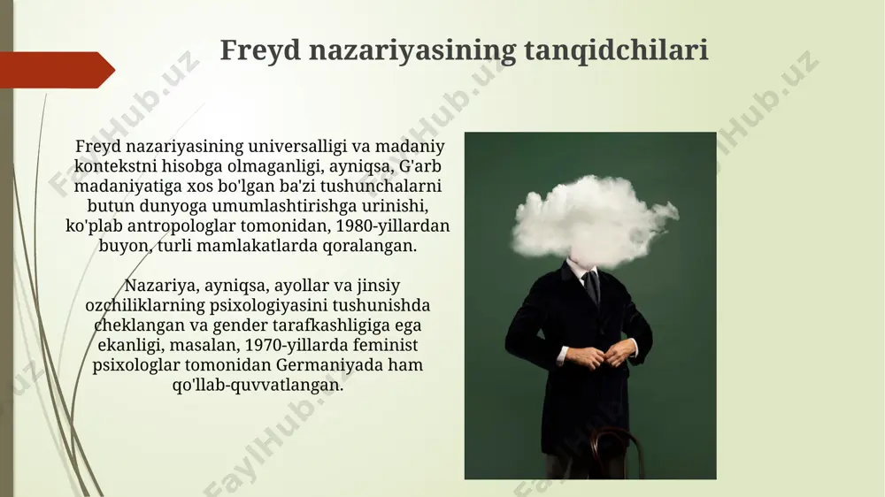 munosabatlarni shakllantirishga ta'sir qiladi. freydning psixoseksual rivojlanish nazariyasi 5 yoshgacha bo'lgan davrni, ayniqsa, og'iz, anal va fallik bosqichlarini, shaxsning keyingi psixologik rivojlanishiga kuchli ta'sir ko'rsatishini ta'kidlaydi. psixoseksual rivojlanishning bosqichlari anal bosqichida (18-36 oy), bolaning ichak va siydik pufagini nazorat qilishni o'rganishi, ijtimoiylashuv jarayoniga ta'sir ko'rsatadi va shaxsiyatning kelajakdagi xususiyatlarini shakllantirishga 2 yildan ortiq vaqt sarflanadi. sigmund freydning psixoseksual rivojlanish nazariyasi 5 bosqichdan iborat bo'lib, ular og'iz (0-18 oy), anal (18-36 oy), fallik (3-6 yosh), latent (6 yoshdan balog'atga yetgunga qadar) va genital (balog'atdan keyin) bosqichlarni o'z ichiga oladi. komplekslar (edipal, elektra) sigmund freydning komplekslar haqidagi nazariyasi, vena shahrida yuzaga kelgan bo‘lib, 20-asr psixologiyasiga katta ta’sir ko‘rsatdi va bu g‘oyalarni dunyoning ko‘plab mamlakatlarida o‘rganish davom etmoqda. elektra kompleksi, qiz bolalarda, 3-6 yosh oralig‘ida namoyon bo‘lib, otaga bo‘lgan mehr-muhabbat va onaga bo‘lgan raqobatni o‘z ichiga oladi, bu esa qiz bolaning shaxsiyat rivojlanishiga ta’sir qiladi. freydning psixoseksual bosqichlari anal bosqichi (18-36 oy) ichak …
