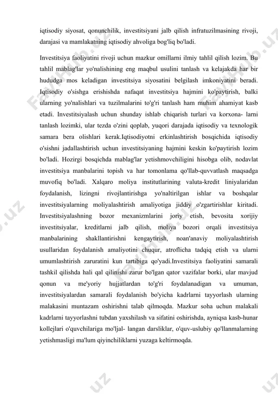 yum ko'rinishdagi kapitalga bo'linganligi uchun ushbu jihatlardan kelib chiqqan holda investitsiyalarni moddiy-buyumlar va pul ko'rinishidagi investitsiya turlariga ajratish mumkin. moddiy buyumlar deganda, ko'rinishidagi investitsiyalarga qo'yilayotgan ishlab chiqarish va noishlab chiqarish obyektlari, mashina va uskunalar, moddiy zaxirani ko'paytirish uchun olingan tovarlar tushuniladi. pul ko'rinishdagi investitsiyalarga investitsiyali tovarlarni ishlab chiqarishni ta'minlaydigan moddiy buyumlar ko'rinishdagi investitsiyalarga yo'naltirilgan pul mablag'lari kiradi. investitsiyalar — aniq yoki noaniq, lekin ehtimoli bor risklar sharoitida kapitalni muayyan jarayonlarga, muayyan vaqtga bog'lash bo'lib, uning joriy qiymatini saqlash, kapitallashtirish va jamg'arilishini ta'minlash maqsadida moliyaviy va real aktivlarga maqsadli qo'yilma qilish jarayonidir. investitsiya kontseptsiyasi va tasnifiga asoslanib, siz bo'sh mablag'laringizni qanday va nimaga investitsiya qilishni muvaffaqiyatli tanlashingiz mumkin. zamonaviy bozor iqtisodiyoti sharoitlari bunday operatsiyalarni turli shakllarda amalga oshirishga imkon beradi, ammo xavflar ham sezilarli darajada farq qiladi. siz kompaniyalar va qimmatli qog'ozlarga sarmoya kiritishingiz mumkin. bu fond bozorlari orqali amalga oshiriladi. siz ko'chmas mulk va qimmatbaho metallarga sarmoya kiritishingiz mumkin,mulk yoki …
