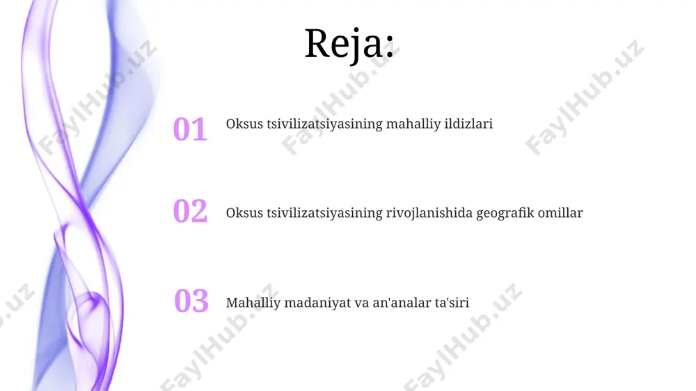 tli amaldorlar tomonidan nazorat qilingan. oksus madaniyatining mahalliy ildizlari oksus madaniyati hunarmandchiligi, xususan metallurgiya va zargarlik buyumlarining ishlab chiqarish texnologiyalari, avvalgi mahalliy anʼanalarga asoslangan boʻlib, mis va bronza buyumlarning 150 dan ortiq namunalari bu fikrni tasdiqlaydi. oksus madaniyatining paydo boʻlishida miloddan avvalgi iv-iii ming yilliklarga oid mahalliy andronovo madaniyati va bactria-margiana arxeologik kompleksi (bmac)ning taʼsiri sezilarli boʻlib, ularning kulolchilik anʼanalari va qabristonlarining tuzilishi oʻxshashliklarni namoyon etadi. oksus madaniyatining sugʻorish tizimlari va dehqonchilik texnologiyalari mahalliy sharoitlarga moslashtirilgan boʻlib, bu miloddan avvalgi 2300-yillarga oid topilmalar orqali tasdiqlangan va 50 dan ortiq aholi punktlarining mavjudligi bu haqda dalolat beradi. geografiya va atrof-muhit togʻlardan oqib tushadigan amudaryo va uning irmoqlari, yillik oqim miqdori 100 kubometrdan oshadigan suv ta'minoti bilan, sugʻorish tizimlarini yaratish va rivojlantirish imkoniyatini bergan. oksus tsivilizatsiyasi turli xil ekotizimlarga, jumladan choʻl, oʻrmon va dasht zonalariga ega boʻlgan mintaqada joylashgan boʻlib, bu yerda hayvonot dunyosi va oʻsimliklarning xilma-xilligi mavjud edi. oksus tsivilizatsiyasi unumdor …