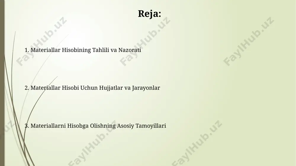 uchun inventarizatsiya natijalaridan foydalanish kerak. ichki nazorat va audit moliyaviy hisobotlarning ishonchliligini ta'minlash uchun ichki audit jamoasi yiliga kamida 2 marta inventarizatsiya va 5 ta asosiy biznes jarayonlarini tekshiruvidan o'tkazadi. ichki nazorat tizimi samaradorligini baholashda kamida 3 ta asosiy ko'rsatkich (xatolik darajasi, jarayonlarning tezligi, xarajatlar) tahlil qilinadi va 10% dan yuqori og'ishlar aniqlanganda audit o'tkaziladi. materiallarni qabul qilish va saqlash omborda materiallarni saqlash sharoitlari ularning xususiyatlariga mos kelishi kerak, masalan, namlik darajasi 5% dan oshmasligi kerak bo'lgan materiallar uchun maxsus sharoit yaratish lozim. materiallarni qabul qilishda sifat nazorati o'tkazish va kamida 2 ta namunani laboratoriya tahliliga yuborish, shuningdek, qabul qilingan materiallar miqdori va sifatiga oid hujjatlarni rasmiylashtirish zarur. materiallarni sarf-xarajatlarini hisoblash materiallarni sarf-xarajatlarini hisoblashda fifo (first-in, first-out) yoki lifo (last-in, first-out) usullaridan biri qo‘llanilishi mumkin, bu esa yakuniy inventarizatsiya qiymatiga va foyda hisobiga ta'sir qiladi. masalan, 100 dona materialning har biri 10$ dan sotib olingan bo'lsa, umumiy qiymati 1000$ bo'ladi. …