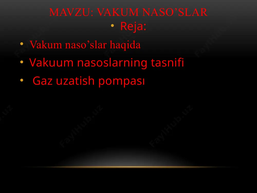 oslarni ish printsiplariga yoki ularning tarkibiy xususiyatlariga ko'ra tasniflash kerak. quyidagicha tasvirlangan: vakuum nasoslar gaz uzatish pompası gazni uzatish pompasi - nasos maqsadiga erishish uchun gazni doimo nafas olish va tushirishga imkon beradigan bir turdagi vakuum nasosi. ushbu pompaning asosan ikkita turi mavjud: o'zgaruvchan miqyosi vakuum pompasi argumentlar vakolatli vakuum pompasi - vakuum nasosining bir turi bo'lib, u assimilyatsiya va ishdan chiqish jarayonini yakunlash uchun nasos kamerasining davriy o'zgarishini qo'llaydi. gaz chiqarib olishdan oldin siqiladi. ushbu nasos o'zaro pog'onali va aylanadigan ikki turga bo'linadi pushtiruvchi vakuum pompasi: nasosi bo'shlig'ining pistonli o'zaro harakatlantiruvchi harakatidan, gaz inhalatsiyasidan, siqishni va tashqaridan foydalanish. shuning uchun ham pistonli vakuum pompasi sifatida ham tanilgan qaytib turgan vakuum pompasi: aylanish harakati, gaz inhalatsiyasi, siqish va tashqariga chiqish uchun nasos pistonundan foydalaniladi. rotary vakuum pompasi quyidagi turlarga ega. vakuum nasoslari image1.png image3.jpeg image4.jpg image5.jpg image6.jpg image7.jpg /docprops/thumbnail.jpeg