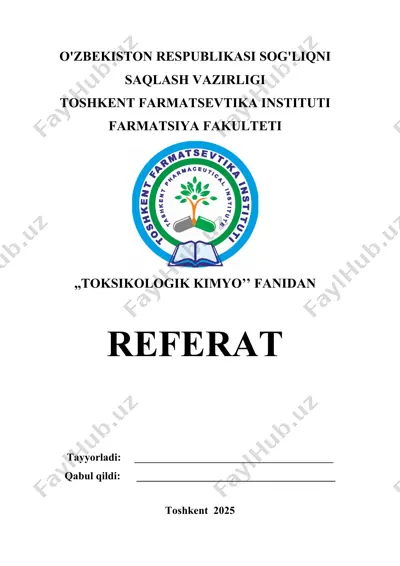 5. zaharli moddalarning tahlilida yussx usulini qo'llash. referat 12 bet. — DOC