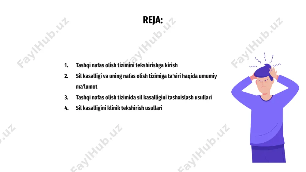 iqlash va kuzatishga yordam beradi. ko'krak qafasi rentgenogrammasi kabi diagnostika usullari o'pkada nodullar yoki bo'shliqlar kabi anormalliklarni aniqlashi mumkin. balg'am tekshiruvi nafas olish tizimida sil bakteriyasi mavjudligini aniqlashi mumkin. bronkoskopiya - shifokorlarga sil kasalligining har qanday belgilari uchun havo yo'llarini tekshirishga imkon beradigan protsedura. vizual tekshirish uchun o'pkaga kamerali nozik, egiluvchan naychani kiritishni o'z ichiga oladi. sil kasalligini klinik tekshirish usullari sil kasalligini tashxislash uchun tibbiyot mutaxassislari tashqi nafas olish va yurak-qon tomir tizimini baholash uchun turli xil klinik tekshiruv usullaridan foydalanadilar. ushbu usullar kasallikning mavjudligini aniqlash va tegishli davolash rejasini aniqlashda hal qiluvchi rol o'ynaydi. tekshiruvning keng tarqalgan usullaridan biri bu auskultatsiya bo'lib, u erda shifokor stetoskop yordamida o'pka va yurak tomonidan ishlab chiqarilgan tovushlarni tinglaydi. har qanday g'ayritabiiy tovushlar yoki naqshlarni aniqlash orqali ular nafas olish va yurak-qon tomir tizimining holatini baholashlari va sil kasalligining har qanday belgilarini aniqlashlari mumkin. boshqa usullarga perkussiya, palpatsiya va tekshirish kiradi, ular …