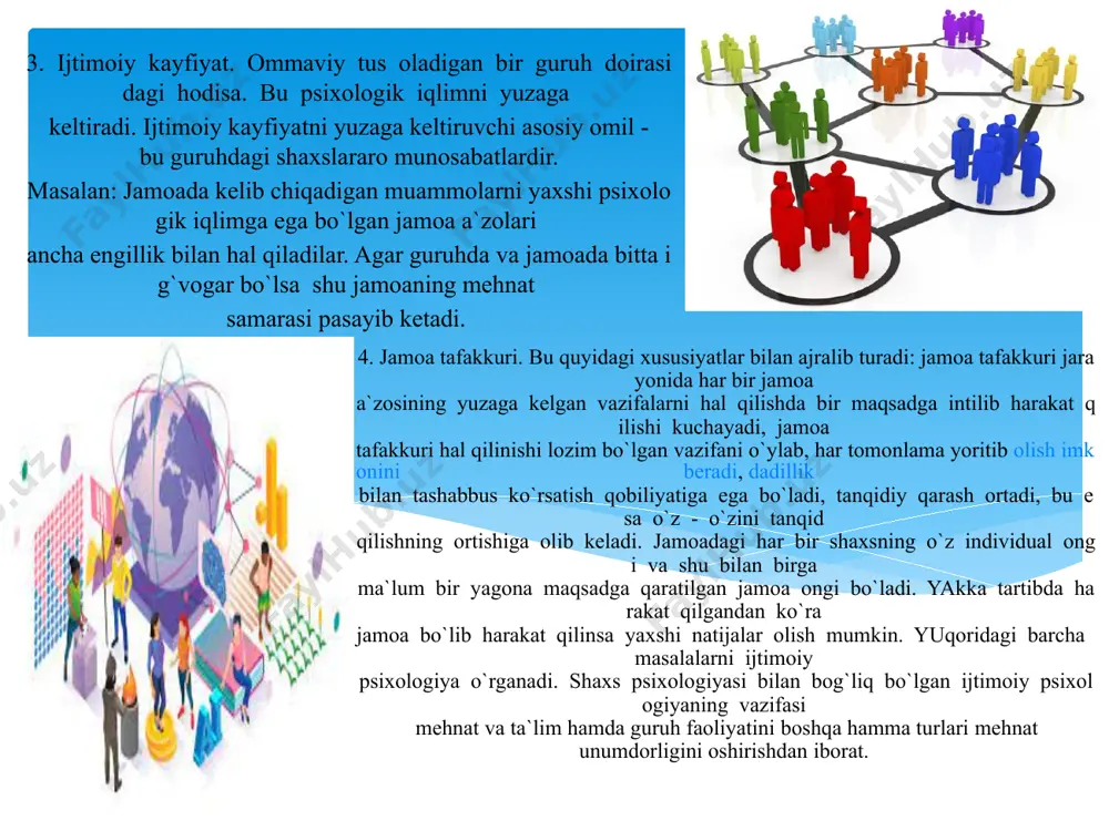 bo'lganda, mish-mish ommaviy taqsimlanmaydi. mish-mishlar odamlarning ehtiyojlarini qondirish uchun paydo bo'ladi va tarqaladi. mish-mishlarning muhim psixologik funktsiyasi - bu hissiyotni yo'qotishdir. shuning uchun mish-mishlar ko'pincha psixologik stress sharoitida paydo bo'ladi. boshqa tomondan, mish-mishlarni tarqatish, hissiy ehtiyojlarni qondirishga yordam beradi. mish-mishlarni shakllantirish uchun qulay omil bu odamlarning hayotda g'ayrioddiy narsalarni boshdan kechirishga, qandaydir hissiyotlarni ko'rishga intilishidir. shuningdek, mish-mishlarning tarqalishiga ularning ma'lumotlarning yaqinligi va eksklyuzivligi ta'sir qiladi. ko'p odamlar o'zlarining obro'sini va ijtimoiy mavqeini boshqalar oldida oshirish istagi bilan mish-mishlarni tarqatishga undashadi. image2.jpg image3.jpg image4.jpg image5.jpg image6.jpg image7.jpg image8.jpg image9.jpg image10.jpg image11.jpg image12.jpg image13.jpg