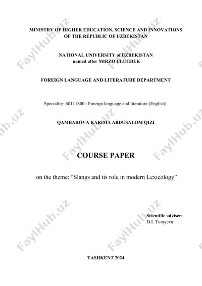 slangs and its role in modern lexicology — DOCX