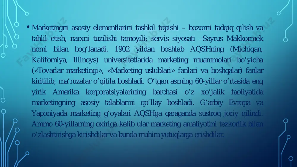orqali sotuvni tashkil etish, yuk tashishni va omborga joylashtirishni tashkil etish, tovar aylanmasini aniqlash, taqsimot tizimini fizik oqimlarini nazorat qilish va sotishni tahlil etish o‘rganiladi. tovarni siljitish funksiyasi natijasida sotishni rag‘batlantirish va reklama siyosatini ishlab chiqish; sotishni rag‘batlantirishni samarali vositalarini asoslash; tovarni siljitish to‘g‘risida multimedia texnologiyalarini asoslash; ichki firma reklamasini tashkil etish; sotuv ishlarini rag‘batlantirish; pablik rileyshnzni tashkil qilish va boshqalar to‘liq o‘rganiladi. narxni tashkil etish funksiyasi orqali narxni shakllanish strategiyasi va taktikasini ishlab chiqish; sotuvni har bir bozori uchun har bir mahsulot uchun yashash davrini turli bosqichlarida narx matritsasini tuzish; joriy narxlar o‘zgarishi mexanizmini tuzish; raqobatchi narxini tahlil qilish; yangi mahsulot uchun narx belgilash kabilar hal etiladi. narxni tashkil etish funksiyasi orqali narxni shakllanish strategiyasi va taktikasini ishlab chiqish; sotuvni har bir bozori uchun har bir mahsulot uchun yashash davrini turli bosqichlarida narx matritsasini tuzish; joriy narxlar o‘zgarishi mexanizmini tuzish; raqobatchi narxini tahlil qilish; yangi mahsulot uchun narx belgilash …
