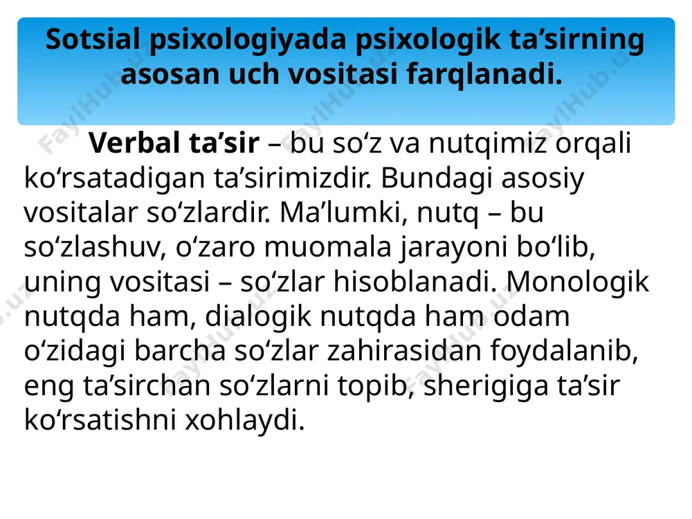 arda muloqot treningi vositasida muzokaralar olib borish, ish yuzasidan hamkorlik qilish yo‘l-yo‘riqlarini birgalikda topish, katta auditoriya oldida so‘zlashga o‘rgatish, majlislar o‘tkazish, janjalli, konfliktli holatlarda o‘zini to‘g‘ri tutish malakalari hosil qilinadi. bundagi asosiy narsa – trening qatnashchilari ongiga birovlarni tushunish, o‘zini o‘zga o‘rniga qo‘ya olish, boshqalar manfaatlari bilan o‘zinikini uyg‘unlashtira olish g‘oyasini singdirishdir. treninglar mobaynida guruhiy munozaralar, rolli o‘yinlarning eng optimal variantlari sinab, mashq qilinadi. g.m.andreyeva muloqotning quyidagi tuzilishini taklif etadi: 1. muloqotning kommunikativ tomoni (ya’ni, muloqotga kirishuvchilar o‘rtasidagi ma’lumot va axborotlar almashinuvi jarayoni) 2. muloqotning interaktiv tomoni (ya’ni, muloqotga kirishuvchi tomonlarning bir-birlarining sotsial xulq-atvoriga ta’sir ko‘rsatish jarayoni) 3. muloqotning persepsiv tomoni (ya’ni, muloqotga kirishuvchi tomonlarning bir-birlarini idrok etishlari va tushunishlari bilan bog‘liq bo‘lgan murakkab psixologik jarayon) buyuk rus yozuvchisi lev tolstoy odamlarda 97 xil kulgu turi hamda 85 xil ko‘z qarashlar turi borligini kuzatgan. g.m.andreyevaning yozishicha, odam yuz ifodalari, nigohlarining 20.000 ga yaqin ko‘rinishi bor. ayniqsa, birinchi bor uchrashganda ko‘zlar …