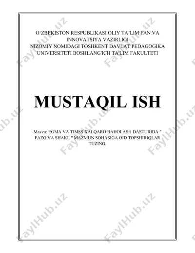 egma va timss xalqaro baholash dasturida fazo va shakl — DOCX