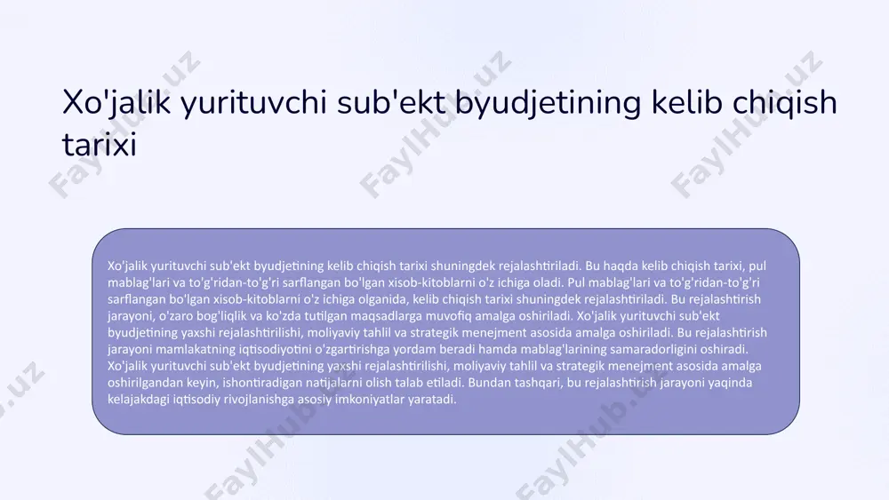 aromadlarning rejalashtirish daromadlarni rejalashtirishda bozorning holati, raqobat va boshqa omillar hisobga olinadi. sotuvlarni rejalashtirish mahsulotlar va xizmatlarning sotilish hajmi rejalashtiriladi. narxlarni rejalashtirish mahsulotlar va xizmatlarning narxlari rejalashtiriladi. bozor tahlili bozorning holati va raqobat tahlil qilinadi. e’tiboringiz uchun rahmat image1.png image2.png image3.png image4.png image5.png image6.png image7.png image8.png image9.png image10.png image11.png image12.png image13.png image14.png image15.png image16.png image17.png