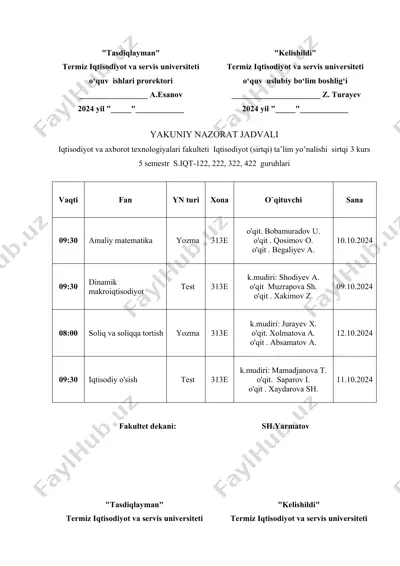yakuniy nazorat jadvali — DOCX