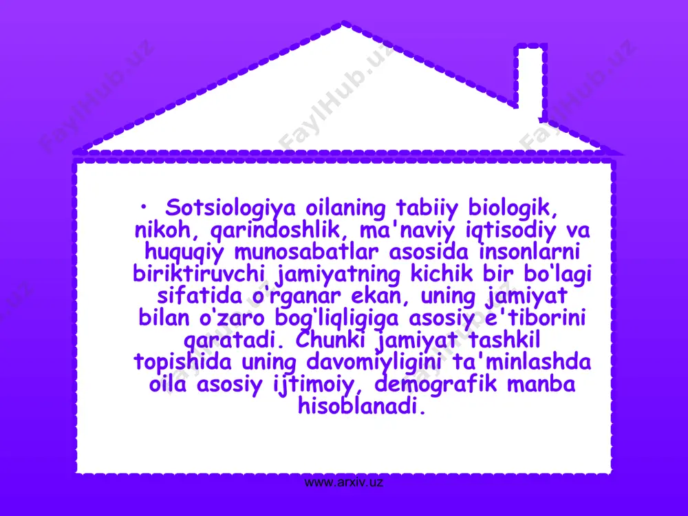 ing o‘ziga xos urf-odatlari va an’analarini, oilaviy munosabatlarning rivojlanishi hamda mustahkamlanishiga faol ta’sir ko‘rsatishga oid barcha qoidalar va normalar belgilangan. unda bolalarning oiladagi huquqlari va ota-onalarini moddiy ta’minlash to‘g‘risidagi majburiyatlari, ota-ona qaramog‘idan mahrum bo‘lgan bolalarning huquq va manfaatlarini himoya qilish kabi muhim hayotiy masalalarga keng o‘rin ajratilgan. www.arxiv.uz www.arxiv.uz mamlakatimizda har bir yilga nom berilar ekan, ana shu maqsad yo‘lida amalga oshiriladigan istiqboldagi reja va maqsadlarga muhim poydevor qo‘yiladi. bu ezgu intilish, ayniqsa, shu yo‘nalishdagi milliy qonunchilikning qayta ko‘rib chiqilishi va takomillashtirilishi, yangi qonunlar qabul qilinishida yorqin namoyon bo‘ladi. www.arxiv.uz www.arxiv.uz