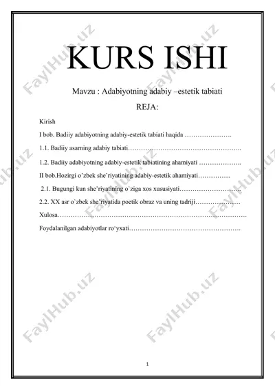 adabiyotning adabiy–estetik tabiati (kurs ishi) — DOCX