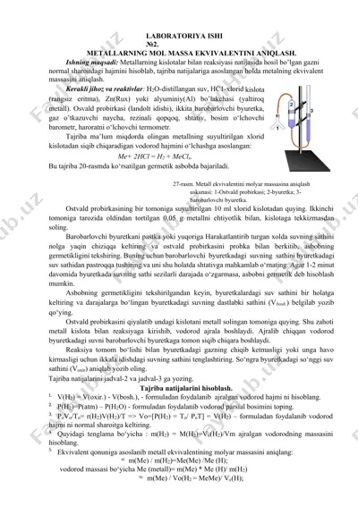 metallarning mol massa ekvivalentini aniqlash — DOCX