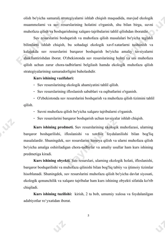 r bo'ladigan ko'plab kimyoviy reaksiyalar, jumladan, fotosintez va nafas olish jarayonlari uchun suv zarur. suv yordamida moddalar o'zgartiriladi va tashiladi, shu bilan birga, ozuqa moddalari, ionlar va boshqa kimyoviy elementlar hujayra ichida joylashgan va ular o'rtasida almashinuvi amalga oshiriladi. 2. metabolizmni qo‘llab-quvvatlash. suv metabolizmning asosiy tarkibiy qismi sifatida organizmda zarur bo'lgan energiya ishlab chiqarish jarayonlarini qo'llab-quvvatlaydi. masalan, ozuqa moddalarining organizmda parchalanishi, energiya hosil bo'lishi va yangi moddalar ishlab chiqarilishi kabi metabolik jarayonlar suvga bog'liqdir. suv, shuningdek, qizil qon hujayralarining kislorod tashish va ularning organizmga ta'sirini ta'minlashda, shuningdek, toksinlar va chiqindilarni chiqarishda muhim rol o'ynaydi. 3. tenglamalarni saqlash va ichki muhitni barqarorlashtirish. suv organizmda suyuqliklar muvozanatini saqlashda muhim rol o'ynaydi. gidratatsiya (suv bilan to'yinganlik) barcha biologik jarayonlar uchun zarur bo'lib, organizmning ichki muhitini barqarorlashtirishga yordam beradi. suvning bu xususiyati organizmda kislorod va oziq-ovqat moddalarini tashishda, bir xil darajada saqlashda, shuningdek, tanadagi haroratni boshqarishda yordam beradi. suv tananing issiqlik muvozanatini saqlashda ham …