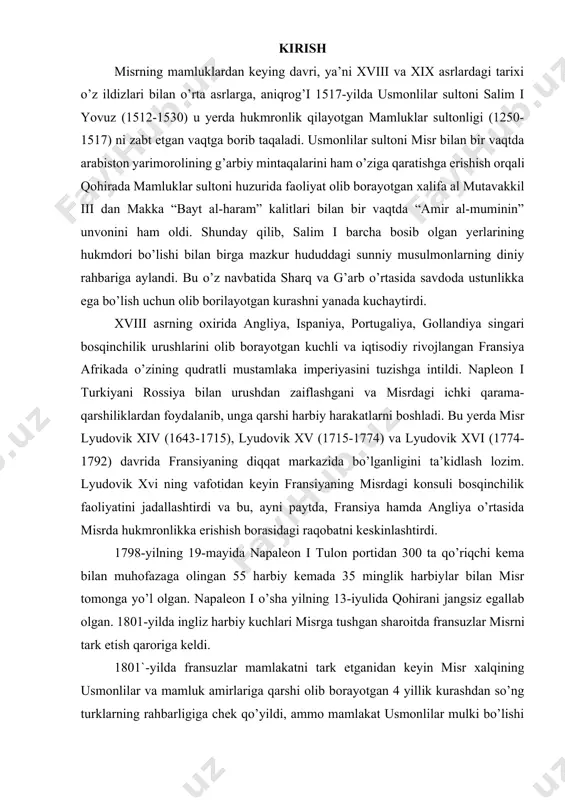 paleon i o’sha yilning 13-iyulida qohirani jangsiz egallab olgan. 1801-yilda ingliz harbiy kuchlari misrga tushgan sharoitda fransuzlar misrni tark etish qaroriga keldi. 1801`-yilda fransuzlar mamlakatni tark etganidan keyin misr xalqining usmonlilar va mamluk amirlariga qarshi olib borayotgan 4 yillik kurashdan so’ng turklarning rahbarligiga chek qo’yildi, ammo mamlakat usmonlilar mulki bo’lishi hamda turklar, mag’ribliklar va albanlar misrda turli lavozimlarni egallashda davom etdi. xalq ushbu holatdan qutulish yo’llarini izlab, shayx umar makram va shayx ash-sharqoviy hamda al-azharning boshqa ulamolari rahbarligida kurashni boshlagan. bu kurashda xalq va uning liderlari xalq manfaatlarini ko’zlovchi hamda himoya qiluvchi shaxs sifatida muhammad alini e’tirof etib, uni hokimiyatni olishga da’vat etgan. muhammad ali 1805-yilning 13-mayida hukmronlikni qo’lga kiritgan, ya’ni misr hokimiyati tepasiga kelgan. bu voqea adolatni o’rnatish uchun birinchi bor xalq irodasi bilan usmonlilar sultoniga murojaatni rasmiylashtirish va muhammad alini hukmdor etib tayinlanishi borasidagi qadam bo’lgan. usmonlilar sultoni salim iii misr xalqining xohishini qabul qilib, 1805-yil9-iyulida xurshid posho …