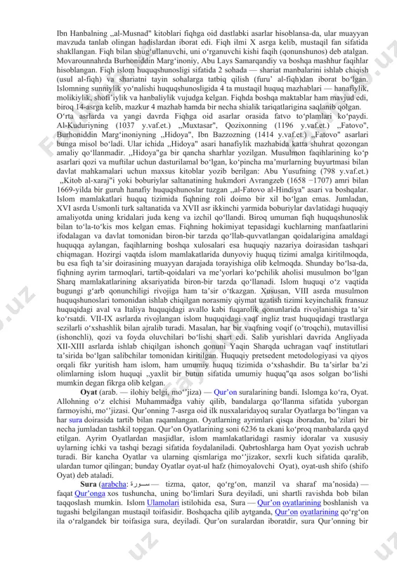 atidan 3 qismga boʻlinadi: 1) sahih (ishonchli); 2) hasan (yaxshi); 3) zaif. hadis-soʻzlashuv va xabar berish maʼnosida kelgan naqlning (bayon va ifodaning) nomidir. keyin paygʻambar (s.a.v.) soʻzlari yoki feʼllari yoxud taqrirlari (biror masaladagi toʻxtamlari) hadis deyilgan, ayrim olimlar, “hadis” tushunchasida “yangilik” degan maʼno bor deb, bu soʻzni “qadim” soʻzining muqobili sifatida qoʻllashgan. “qadim” deganda alloh taoloning kitobi qurʼoni karimni, “hadis” deganda esa paygʻambar (s.a.v) ning soʻzlarini nazarda tutishgan. shu sababli ulamolarning koʻpchiligi alloh taolining kalomini hadis deb atashdan saqlanganlar. sahih. sahih hadis – toʻgʻri va aql-idrokli kishidan rivoyat qilgan, sanadi boshidan oxirigacha uzilmay muttasil boʻlgan, shoz(z) va muallal boʻlmagan (uzilmagan va nuqsonsiz) musnad hadisdir hasan. hasan hadis – odil, sidq va omonatda mashhur, ammo qamrovda sahih talabi darajasiga koʻtarilmagan roviy rivoyat qilgan, sanadi muttasil boʻlib, tobeindan rasululloh (s.a.v) gacha yetib borgan, shuzuzdan va illatdan salomat boʻlgan hadisdir. zaif zaif – tarkibida “sahih” va “hasan” hadislarning sifati boʻlmagan hadis. uchinchi tur …