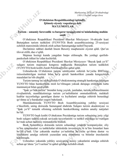 turizm sohasidagi yangiliklar — DOCX