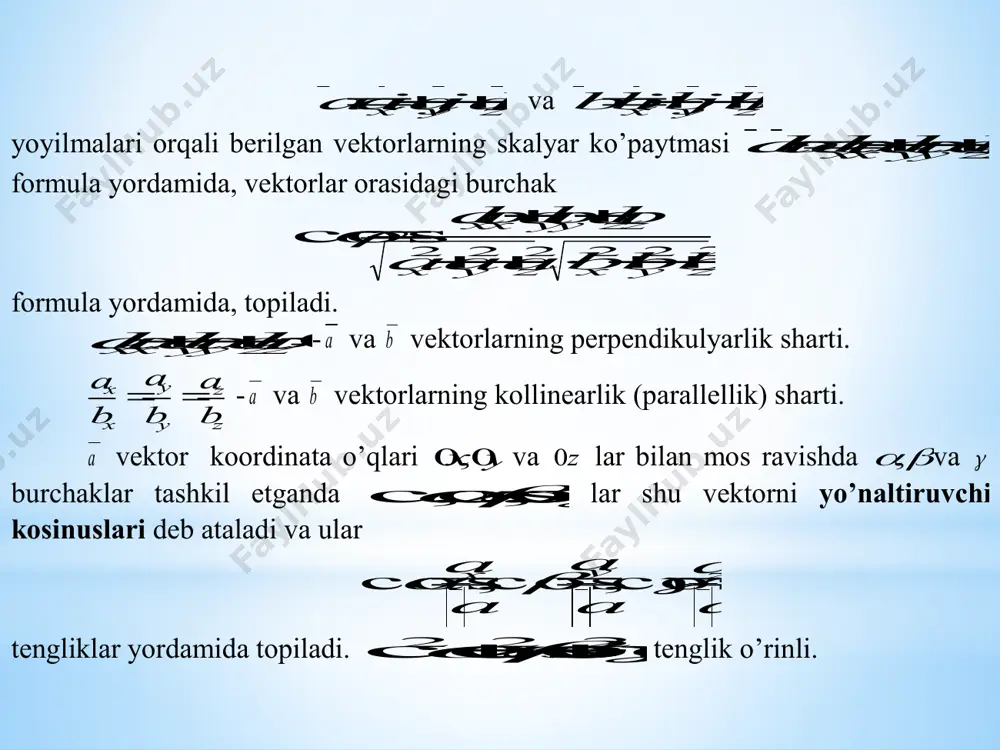 lan ifodalangan bo’lsa, u holda c zyx  9416 222 , ya`ni markazi koordinatalar boshida, yarim o’qlari 4 c , 2 c , 3 c bo’lgan ellipsoid sath sirti vazifasini bajaradi. 3-ta’rif. yassi skalyar maydon funksiyasi ),(yxu o’zgarmas bo’lgan tekislikning nuqtalari to’plamiga shu maydonning sath chiziqlari deb ataladi. bu chiziqlar cyxu ),( tenglama bilan aniqlanadi, bumda c -o’zgarmas son. agar u ning qiymatlarini z0 o’q bo’ylab qo’yilsa u holda ),(yxuz sirt bilan cz tekislikning kesishganidan hosil bo’lgan chiziqlarning oxy tekisligidagi proeksiyalari- sath chiziqlari bo’ladi. sath chiziqlari bir-biriga qanchalik yaqin joylashgan bo’lsa, u shunchalik tez o’sadi. 1-misol. 22 4 yxz  skalyar maydon- ning sath chiziqlari aniqlansin. yechilishi. tenglamasi cyxz  22 4 yoki 222 )4(cyx  bo’lgan chiziqlar sath chiziqlari bo’ladi )4(c . bular markazi koordinatalar boshida bo’lib radiusi c4 ga teng aylanalardir (1-chizma). jumladan 0c bo’lganda 4 22 yx aylana hosil bo’ladi. 1-chizma. 4.yo’nalish bo’yicha hosila d sohada ),,(zyxuu …