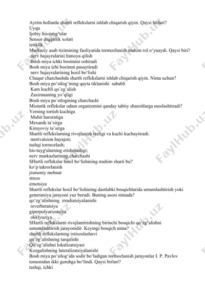 shartli reflekslar va ularning rivojlanishi — DOCX