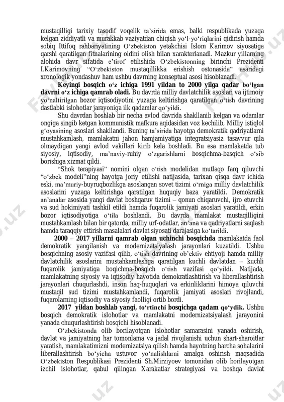 ik davrlashtirish asosiy mehnat qurollari nimadan yasalganligiga asoslanadi. bular: paleolit, mezolit, neolit, eneolit, bronza, temir. ular, o‘z navbatida, bosqichlarga bo‘linadi. masalan, paleolit davri quyi paleolit, o‘rta paleolit, yuqori paleolitga bo‘linadi. yuqoridagilardan tashqari davlat va sulola nomidan kelib chiqadigan davlat- sulolaviy davrlashtirish ham mavjud. masalan: ahomoniylar, salavkiylar, yunon- baqtriya, kushon va boshqalar. tarixiy xronologik nisbiy davrlashtirish umumiy tushunchalarga asoslanib, katta xronologik davrlarni o‘z ichiga oladi: eng qadimgi, arxaik, antik, ilk o‘rta asrlar, o‘rta asrlar, so‘nggi o‘rta asrlar, yangi, eng yangi davrlar. tarixiy madaniy davrlashtirish hukmron (asosiy) madaniyat belgisiga qarab aniqlanadi. masalan: ellinistik davr. etnik davrlashtirish asosida qabilaviy mansublikka asoslangan davrlashtirish yotadi. masalan: sak, eron, eftalit, turk, arab, o‘zbek davrlari. diniy davrlashtirish asosida u yoki bu davrda hukmron bo‘lgan din, e’tiqod yotadi. masalan: otashparastlik, buddaviylik, musulmon davrlari. o‘rta osiyo tarixini musulmon dinigacha va musulmon davrlariga bo‘lish fanda keng tarqalgan. bu o‘ziga xos qadimgi va ilk o‘rta asrlar davrini o‘rta asrlar davridan ajratib …