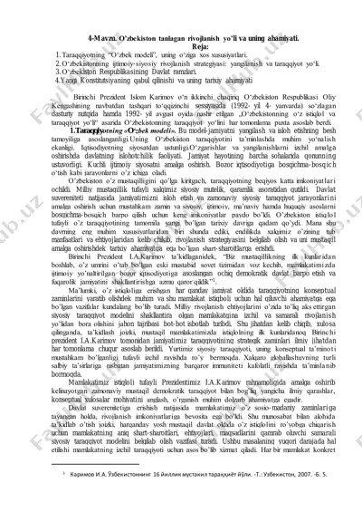 o'zbekiston tanlagan rivojlanish yo’li va uning ahamiyati — PDF