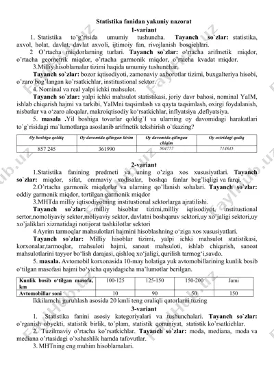 statistika fanidan yakuniy nazorat — DOCX