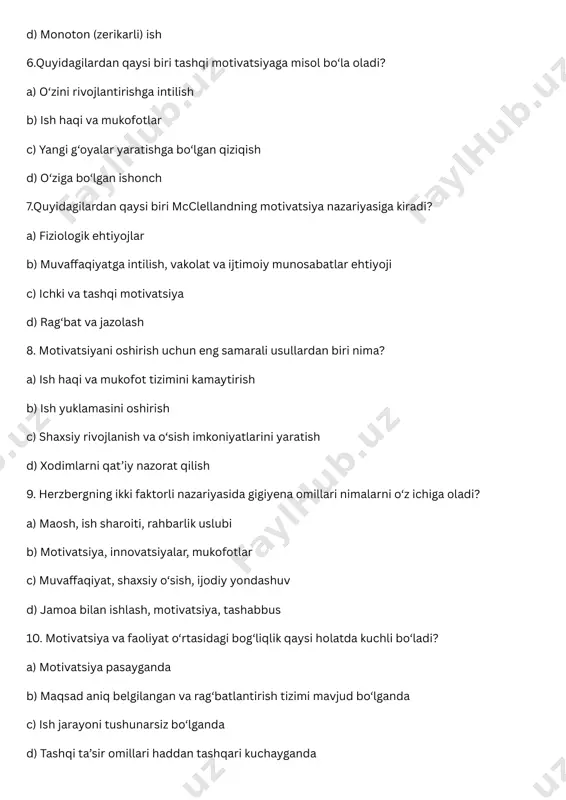 gan va rag‘batlantirish tizimi mavjud bo‘lganda c) ish jarayoni tushunarsiz bo‘lganda d) tashqi ta’sir omillari haddan tashqari kuchayganda
