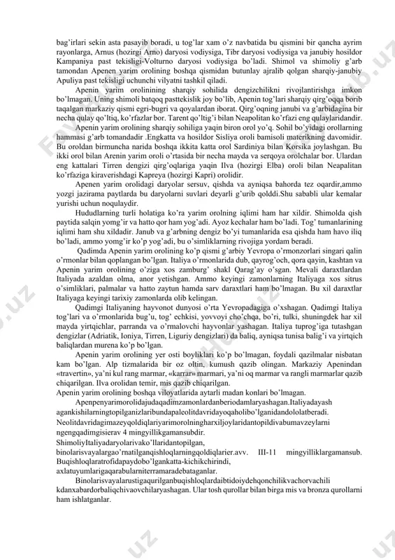 a» degan asar yozgan, bu asar to’la ravishda bizga yetib kelgan. prinsipat davrida o’z zamoni va rim respublikasining so’nggi asr tarixini yozgan lotin va yunon adiblari yashagan. o’zlari yashagan zamondagi siyosiy hayotni tasvirlab asar yozgan dastlabki lotin mualliflaridan biri velley paterkuldir (taxm. er.avv. 20 va er. 30-yy). harbiy xizmatchi hamda avgustning o’gay o’g’li va vorisi bo’lmish tiberiyning yaqin kishisi velley rimning o’tmish tarixiga qisqacha obzor berib, avgust prinsipiati va u idora qilgan dastlabki yillarning harbiy va siyosiy tarixini xayrihohlik bilan mufassal bayon qilgandir. iosif flaviyning (taxm. 37-90-yy) adabiy faoliyati er. 1 asriga mansubdir. ellinlashgan yahudiy zadogonlaridan chiqqan, rimga qarshi qo’zg’olonda ishtirok qilgan iosif flaviy keyinchalik rimliklar tomoniga o’tib ketib imperator vespasianning yaqin kishisi bo’lib qolgan. iosif flaviy yunon tilida «yahudiylar urushi tarixi», «tarjimai hol» va «yahudiylar arxeologiyasi»ni yozgan. iosif flaviy o’z asarlarida o’z vatanining ellinistik va rim davri tarixini mufassal tasvirlagan. korneliy tasit (taxm 54-120-yy) bu davrning eng mashhur tarixchilaridandir. …