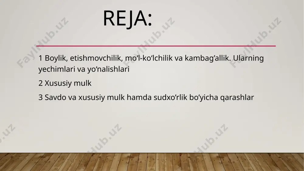 hi tufayli boʼladigan akt sifatida qabul qilingan. bu printsipni inkor etmagan holda, noekvivalent boʼlib tuyulgan ayirboshlash, subʼektiv jarayon sifatida, tomonlarga teng foyda keltirishi mumkinligini akvinat koʼrsatib berdi. boshqacha aytganda, buyum «bir odamning foydasiga boshqa odamning zarar koʼrishi hisobidan kelib tushsa», oʼshandagina ayirboshlash sharti buzilgan boʼladi. xususiy mulk xususiy mulk - ayrim kishilar yoki xonadonlar ixtiyoridagi mulk; bozor iqtisodiyotidagi xilmaxil mulklar orasida yetakchi mulk shakli. xususiy mulkning obʼyekti moddiy va moliyaviy boyliklar, ish kuchi, intellektual mehnat mahsuli, yer, suv, yer osti boyliklari, korxonalar, xoʻjaliklar, aksiya va obligatsiyalar, pul mablagʻlari, transport vositalari, turar joy, isteʼmol tovarlari, mehnat qobiliyati, ishbilarmonlik mahorati, ilmiy kashfiyotlar, texnikaviy ixtirolar, sanʼat va adabiyot asarlari va boshqalar boʻlishi mumkin. xususiy mulk subʼyekti unga egalik qiluvchi kishilar, ayrim shaxslar va xonadon axli xisoblanadi. xususiy mulk mulkchilikning eng koʻhna shakli, bundan bir necha ming yillar oldin qabila, urugʻaymoqlarning jamoa mulkidan oʻsib chiqqan jamoa mulki ayrim kishilar qoʻliga oʻtib xususiy mulkga aylangan. …
