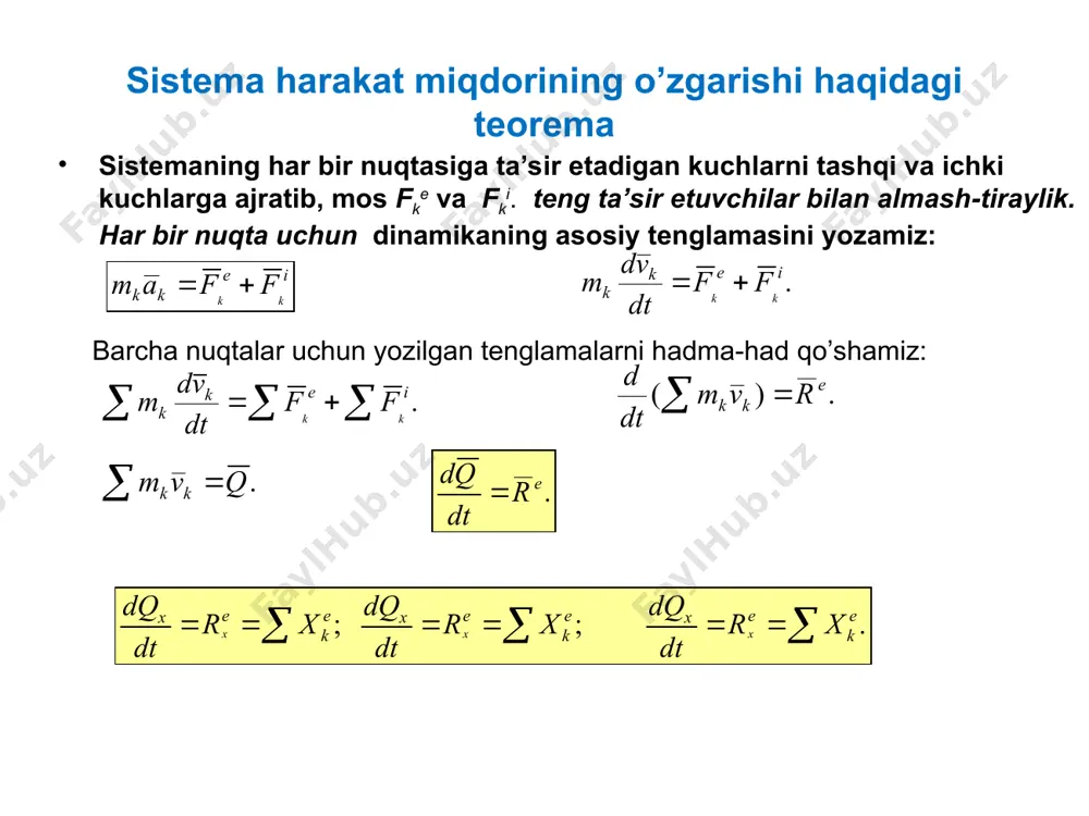 q x m q & & & = = = v q i e k k k k f f a m + = . i e k k k k f f dt v d m + = . å å å + = i e k k k k f f dt v d m . ) ( e k k r v m dt d = å . å = q v m k k . e r dt q d = å å å = = = = = = . ; ; e k e x e k e x e k e x x r dt dq x r dt dq x r dt dq x x x . v m r q r k o ´ = ´ = . )] ( ) ( [ )] ( ) ( [ )] ( ) …
