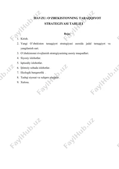 o‘zbekistonning taraqqiyot strategiyasi tahlili — DOCX