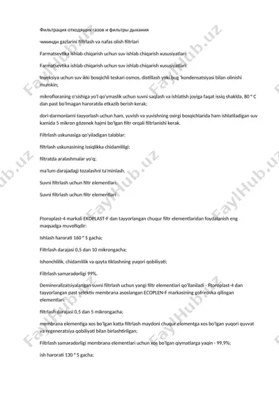 filtrlash va nafas olish filtrlari — DOCX