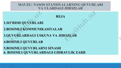 nasos stansiyalarining quvurlari va ulardagi jihozlar — PPT