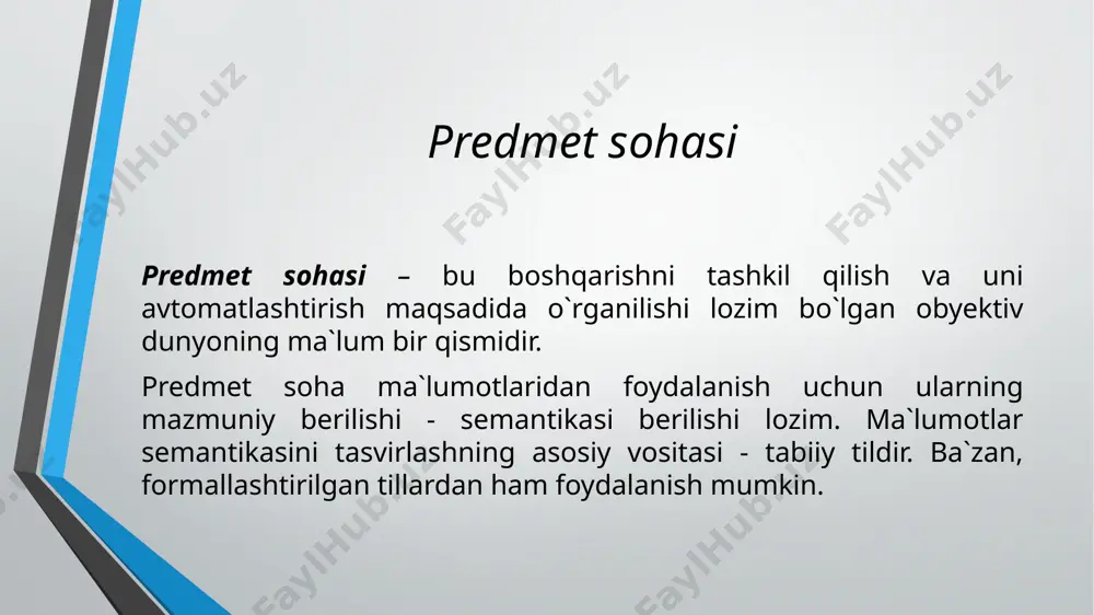 r. raqamli maydon raqamli ma`lumotlarni kiritish uchun xizmat qiladi va u ham o`lchamga ega. raqamli maydonlar har xil bo`ladi. masalan, butun va haqiqiy sonlarni kiritish uchun. oxirgi holatda maydon o`lchamida sonning o`nlik qismini o`lchami ham bo`ladi. vaqt yoki sanani kiritish uchun maydonlar sana\vaqt ko`rinishiga egadir. ikki xil qiymatga ega bo`lgan mantiqiy ma`lumotlarni kiritish uchun esa (ha yoki yo`q, 0 yoki 1 va h.k.) maxsus tip— mantiqiy maydon xizmat qiladi. bunday maydonning o`lchami 1 baytga teng. bu mantiqiy qiymatni ifodalash uchun yetarlidir. ole obyekti maydoni zamonaviy mb o`zida faqat raqam va harflarnigina emas, balki rasm, musiqali klip va videoyozuvlarni ham saqlashi mumkin. bunday ob`ektlar uchun mo`ljallangan maydon — ole obyekti maydoni deb ataladi. asosiy tushunchalar yozuv – mantiqan bog`langan maydonlardir. har bir yozuvda yagona yozuv kaliti mavjud bo`lib, ular dastlabki (birlamchi) va ikkilamchi bo`lishi mumkin. dastlabki kalit (dk) – yozuvni ma`no jihatdan birxillashtiruvchi bir yoki bir necha maydonlardir. dastlabki kalit bir …