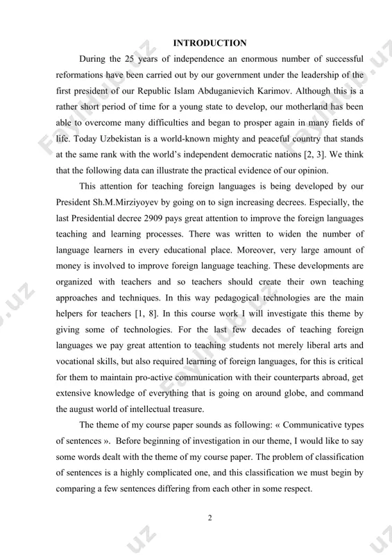 we pay great attention to teaching students not merely liberal arts and vocational skills, but also required learning of foreign languages, for this is critical for them to maintain pro-active communication with their counterparts abroad, get extensive knowledge of everything that is going on around globe, and command the august world of intellectual treasure. the theme of my course paper sounds as following: « communicative types of sentences ». before beginning of investigation in our theme, i would like to say some words dealt with the theme of my course paper. the problem of classification of sentences is a highly complicated one, and this classification we must begin by comparing a few sentences differing from each other in some respect. the aim of the course work is the linguistic analysis of voice forms and their properties in modern english. according to this main aim following particular tasks are put forward. …