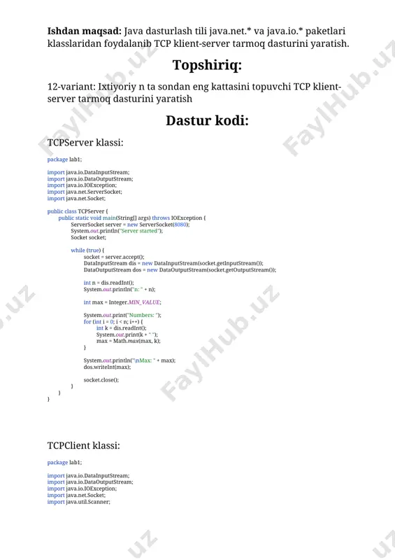 out.print("n = "); int n = in.nextint(); dout.writeint(n); for (int i = 0; i < n; i++) { dout.writeint(in.nextint()); } system.out.println("max = " + din.readint()); } } dastur natijasi: image1.png image2.png