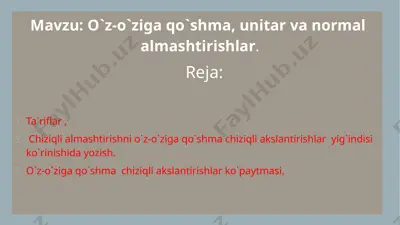 o‘z-o‘ziga qo‘shma, unitar va normal almashtirishlar — PPTX
