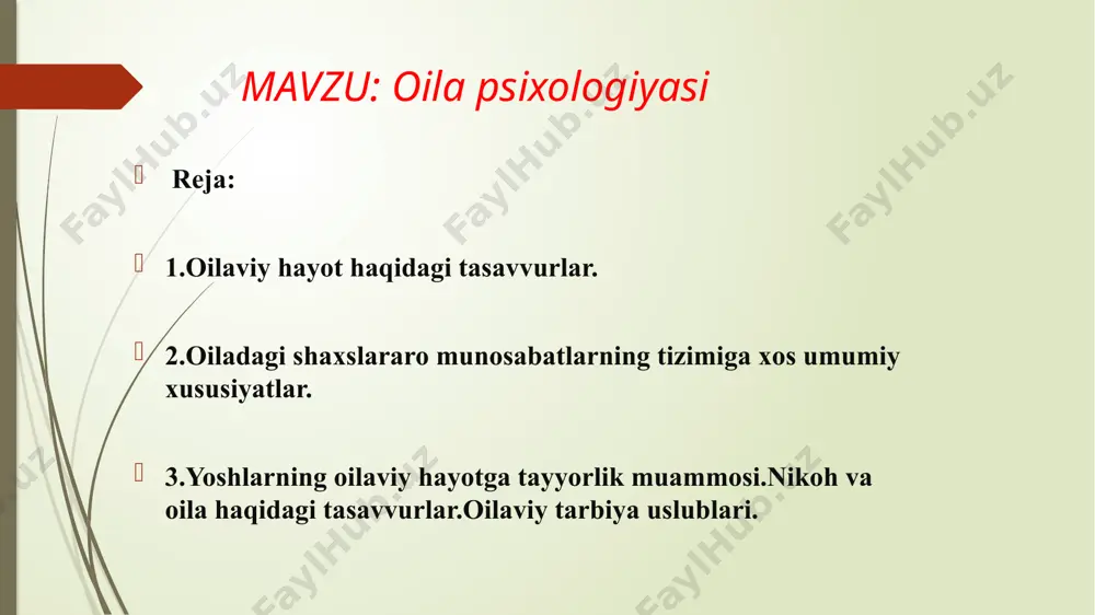 a ularni ikkalasini ham inkor etib: “fil ichi teshik uzun yo’g’on ichakka o’xshaydigan hayvon” debdi, to’rtinchisi esa “fil- yoyiq yapaloq kata bargga o’xshagan hayvon ” deb javob bergan ekanlar va ularning har biri o’z fikrini maqullayman o’tkazaman deb bir-birlari bilan janjallashib qolgan ekanlar. oila mustahkamligini hal qiluvchi, tasir etuvchi nikoh oldi omillaridan biri - yoshlarning o'z oilaviy hayoti haqidagi tasavvurlaridir. ularning qanchalik reallikka yaqin bo'lishi, shu oila mustahkamligining bosh garovi hisoblanadi. oilaviy hayot haqidagi tasavvurlar odatda, yoshlarimiz oilaviy hayotni butun borligʻicha, toʻla, yaxlit tasavvur qila olmaydilar. ommaviy axborot vositalari orqali telekoʻrsatuvlar, radioeshittirishlar orqali yoshlarni oilaviy hayotga tayyorlash borasida berilayotgan materiallarda, oilaviy hayotni bir yoqlama, faqat ijobiy tomondan talqin qilish hollari ham koʻp kuzatiladi. bu kabi holatlar yoshlarda oilaviy hayot haqidagi tasavvurlarlatning notoʻgʻri shakllanishiga sabab boʻlishi mumkin. bolajak er-xotinlarning tanishish shartlari. nikoh oldi omillarining xarakterli jihatlaridan yana biri yoshlarning tanishish shartlaridir. ular ham oʻz navbatida turli- tumanlikka ega boʻladi. kimdir oʻqish, …