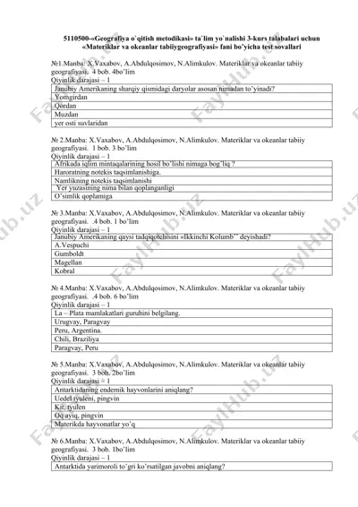 materiklar va okeanlar tabiiy geografiyasi — DOCX