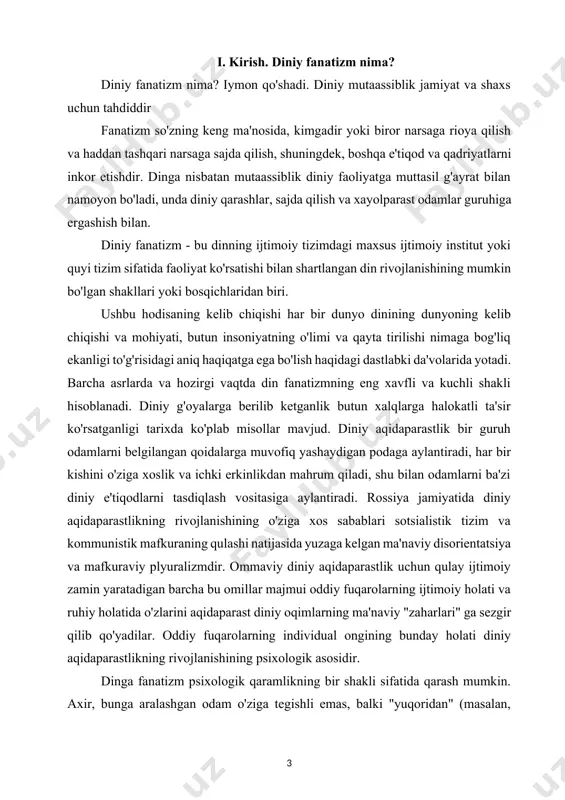 y oqimlarning ma'naviy "zaharlari" ga sezgir qilib qo'yadilar. oddiy fuqarolarning individual ongining bunday holati diniy aqidaparastlikning rivojlanishining psixologik asosidir. dinga fanatizm psixologik qaramlikning bir shakli sifatida qarash mumkin. axir, bunga aralashgan odam o'ziga tegishli emas, balki "yuqoridan" (masalan, mazhabning ruhiy rahbari) taqiqlangan aqidalarga muvofiq harakat qiladi. shu bilan birga, giyohvand boshqa hayotni tasavvur ham qila olmaydi. xo'sh, odamni aqldan ozgan din fanatiga aylantiradigan narsa nima? albatta, ko'p narsa odamning turiga bog'liq. psixologlar, ular aqidaparastlikka moyil, ular orasida dindor odamlar ham bor: tanqidiy fikrlashga ega emas, ular odatda hissiyotlar ta'siri ostida harakat qilishadi; osonlikcha taklif qilinadi va olib boriladi; boshqa odamlarning ta'siri ostida; o'zlarining dunyoqarashi va qiymat tizimini shakllantirmagan; "bo'sh" hayot kechirish va hech narsa bilan bog'liq emas. aynan shunday odamlar diniy aqidaparastlik tuzog'iga ilinib qolishadi. tayyor g'oyalar va qarashlar osongina dunyo haqidagi o'z g'oyalari bilan to'ldirilmagan ongga "singdiriladi", bu insonga o'z ahamiyatini his qilishiga, muhim jamoaning a'zosi bo'lishiga imkon beradi. …