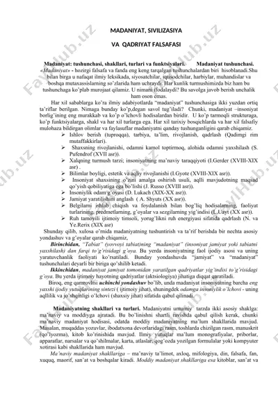 madaniyat va qadriyat falsafasi — DOCX