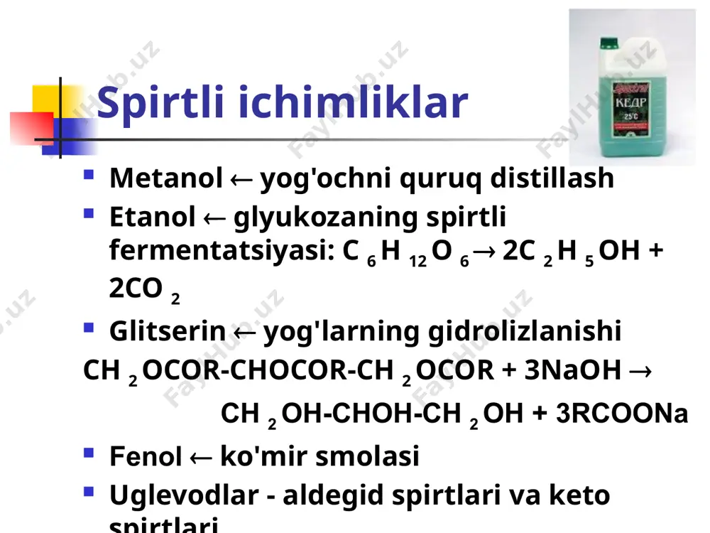 ) 4 -ch \u003d ch-ch 2 -ch \u003d ch- (ch 2 ) 7 -cooh linoleik ch 3 -ch 2 -ch \u003d ch-ch 2 -ch \u003d ch-ch 2 -ch \u003d ch-(ch 2 ) 7 -cooh linolenik hoos-cooh oksalat hoos-ch (oh) -ch 2 -cooh olma hoos-ch 2 -c (oh) -ch 2 -cooh limon unsd gazni qayta ishlash metanning pirolizi  to'yinmagan moddalar va vodorod olish (1500 o , c-h bog'ini buzish) 2ch 4 \u003d c 2 h 2 + 3 h 2 ch 4 \u003d c + 2h 2 ( uzoq muddatli) metanning konversiyasi  sintez gazini ishlab chiqarish ( kataliz, 800 o ) ch 4 + h 2 o \u003d c o + 3 h 2 ch 4 + c o 2 \u003d 2c o + 2h 2 sintez gazi  sintin, metanol va boshqalar. nco + (2n+1)h 2 = c n h 2n+2 + nh 2 o ( katalizatorlar: fe, …
