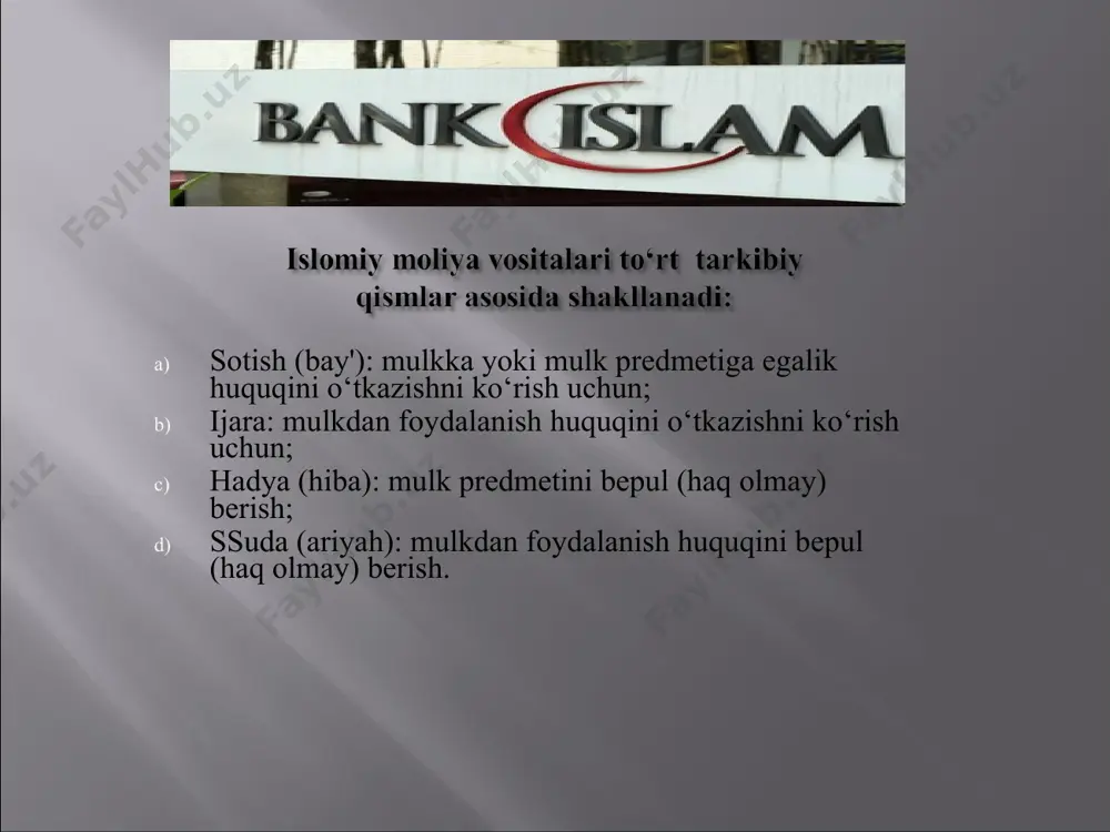 dan amal bilan sheriklikka qilingan kelishuvdir. yoki unda mol egasi ishlovchiga tijorat uchun mol beradi. topilgan foyda oʼrtalarida kelishuvlariga muvofiq tarzda taqsimlanadi. zarar esa mol egasiga boʼladi. ishlovchiga esa qilgan mehnati va harakatidan koʼrgan zarar yetarlidir. muzorabaning rukni ikkita: iyjob va qabul. bular ikki tomoninng roziligiga dalolat qiladigan lafzlar va maʼnolar bilan boʼladi. masalan, iyjobda: bu molni аlloh rizqlantirgan foydani oʼrtamizda teng (yoki 60% ga 40% qilib) boʼlib olishlik sharti bilan muzorabaga ol, desa qabul qilgan tomon: oldim, qabul qildim, rozi boʼldim kabi soʼzlarni ishlatsa boʼladi. muzoraba - ikki yoki undan ortiq taraflar o‘rtasida biznes yoki savdo yuritishdagi sherikchilikni o‘zida aks ettiradi, bu yerda bir tomon (rabb al-mol) mablag‘larni beradi, boshqa tomon (muzorib) esa investorning kapitalini boshqarish uchun o‘z bilim va tajribasi bilan ishtirok etadi. investor biznesni yuritish jarayoniga jalb etilmaydi va kelishilgan muddat yakunida tadbirkor investorga asosiy kiritilgan miqdor va uning foydadagi ulushini qaytarishi lozim. bir shaxs molini boshqaga …