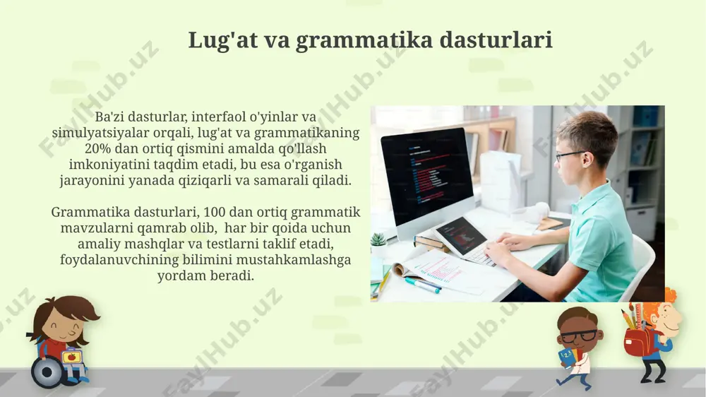 b, shaxsiy o'rganish yo'lini yaratadi. ko'plab call dasturlari 5 dan ortiq turli o'rganish uslublariga moslashtirilgan shaxsiylashtirilgan mashqlarni taklif etadi, foydalanuvchining progressini kuzatib boradi va kerakli darajadagi murakkablikni tanlaydi. onlayn hamkorlik platformalari ba'zi platformalar 20 dan ortiq o'quvchiga sinxron tarzda dars o'tishni ta'minlaydi, bu esa o'qituvchi uchun vaqtni tejash va ko'proq talabalar bilan ishlash imkoniyatini beradi. onlayn hamkorlik platformalarining 70% dan ortig'i o'quv materiallarini baholash va ta'minlash uchun avtomatik tizimlarga ega bo'lib, o'qituvchining yukini kamaytiradi va samaradorlikni oshiradi. dasturlardan samarali foydalanish bo'yicha tavsiyalar o'rganish jarayonida kamida 2 ta turli xil call dasturlaridan foydalanish, tilni har tomonlama o'zlashtirish uchun muhim bo'lib, xotiraga ta'sirini kuchaytiradi. har xil turdagi dasturlarni (masalan, leksik, grammatik, nutq mashqlari) birlashtirib, kundalik 2-3 ta turli dastur bilan ishlash samaradorligini oshiradi. virtual muhitlar va o'yinlar o'yinlashtirilgan call dasturlari, jumladan, 10 dan ortiq turdagi minigamelarni taklif qilib, foydalanuvchilarning motivatsiyasini 20-30% ga oshiradi va tilni o'rganishga bo'lgan qiziqishni kuchaytiradi. "virtual muhitlar va …