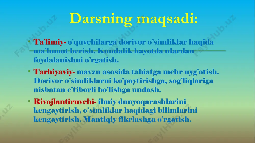 or o’simliklardan o’z o’rnida,bilib foydalanilsa, organizmni quvvatlantiradi va organizmdagi turli xil kasalliklarni davolaydi. e’tiboringiz uchun rahmat ………………………….. image6.jpeg media1.wma image7.png image4.png image5.png image8.png image9.gif media2.wma media4.wma image10.jpeg media5.wma image11.jpeg media6.wma image12.jpeg image13.jpeg media7.wma image14.jpeg media8.wma media9.wma image15.gif image2.png image3.png /docprops/thumbnail.jpeg