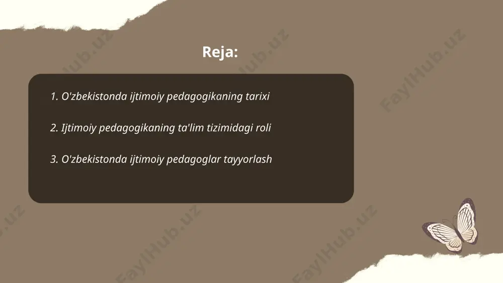 mi oliy ta'lim muassasalari orqali olib boriladi. 2023 yilga kelib, o'zbekistonda 14 oliy ta'lim muassasasi ijtimoiy pedagogika yo'nalishida mutaxassislar tayyorlaydi. har yili taxminan 1500 talaba ushbu yo'nalishda o'qishni boshlaydi. o'qish muddati 4 yil bo'lib, o'qishni tugatgandan so'ng bitiruvchilar ijtimoiy pedagog sifatida maktablar, maxsus ta'lim muassasalari va boshqa ijtimoiy xizmat ko'rsatish muassasalarida ishlash imkoniga ega bo'ladilar. ijtimoiy pedagogika yo'nalishi bo'yicha malaka oshirish kurslari ham mavjud bo'lib, o'qituvchilar va kadrlar uchun kasbiy rivojlanishni ta'minlashga xizmat qiladi. ... t.me/slaydai_bot o‘zbekistonda ijtimoiy pedagogikaning huquqiy asoslari quyidagi qonunlar va normativ hujjatlar bilan belgilanadi: “ta'lim to‘g‘risida”gi qonun (1997 yil, yangi tahrir 2020 yil), "bola huquqlarining kafolatlari to‘g‘risida"gi qonun (2008 yil), shuningdek “o‘qituvchi va murabbiylar” kuni orqali pedagoglarning ijtimoiy mavqei himoya qilinadi. bular ijtimoiy pedagogikaning asosiy yo‘nalishlarini huquqiy jihatdan ta'minlaydi. shuningdek, o‘zbekiston respublikasining konstitutsiyasida (14 modda) ta'lim olish huquqi kafolatlanadi. ushbu hujjatlar ijtimoiy-pedagogik faoliyat olib borishda muhim ahamiyatga ega bo‘lib, ijtimoiy himoyani ta'minlashga qaratilgan. ... t.me/slaydai_bot ijtimoiy …