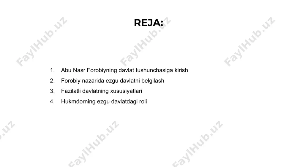 i o‘rganadi. johillik ezgu davlatning rivojlanishiga to‘sqinlik qiladi. forobiy kontseptsiyasida ezgu davlat - ilm, hikmat va adolatni ulug'laydigan davlatdir. jaholat bunday davlatning asoslarini buzadi. forobiy jaholatga qarshi kurashish, ezgu davlat barpo etishda ta’lim va ma’rifat muhimligini ta’kidlaydi. nodon davlatni tushunish abu nasr forobiyning ezgu davlat kontseptsiyasi axloqiy qadriyatlar va axloqiy tamoyillarni tarbiyalash orqali barkamol jamiyatga erishishga qaratilgan. aksincha, johil davlat tartibsizlik, axloqsizlik va axloqiy xulq-atvorning yo‘qligi bilan ajralib turadi, bu esa jamiyatni tanazzulga, parchalanishga olib keladi. johil davlatni tushunish juda muhim, chunki u jamiyatlarni tartibsizlikdan ezgu davlat sari yo'naltirishda ta'lim, axloqiy etakchilik va axloqiy qadriyatlarning muhimligini ta'kidlaydi. nodon davlatning qiyinchiliklari 1 2 3 abu nasr forobiy donolik va axloq qadrlanadigan ezgu davlat tushunchasiga ishongan. u johil davlatda ilm va fazilatli rahbarlikning kamligi tartibsizlik va beqarorlikka olib kelishini ilgari surdi. johil davlatning qiyinchiliklari zolim boshqaruv, buzuqlik va xalqqa zulm qilish imkoniyatlarini o'z ichiga oladi. fazilatli rahbarlar yo‘l-yo‘riqlari bo‘lmasa, johil davlat ma’naviy …