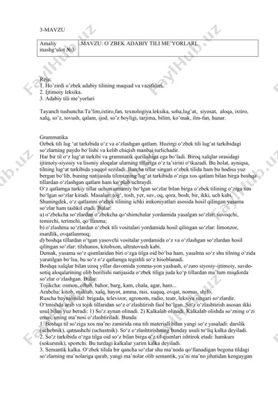o`zbek adabiy tili me’yorlari — DOC